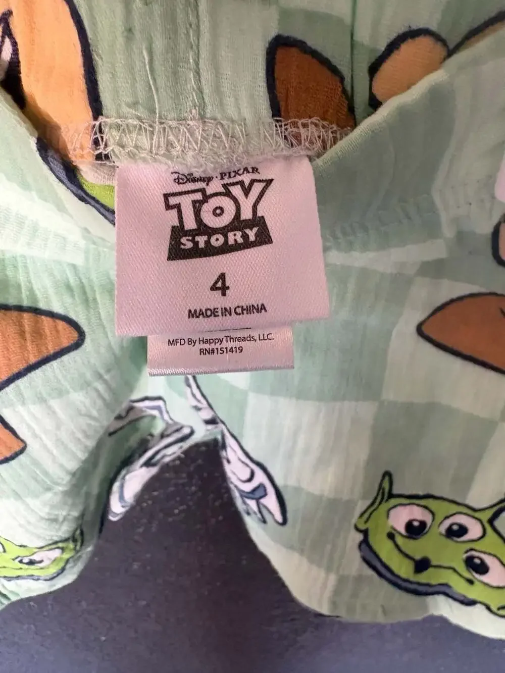 Toy Story Button Up Shirt and Shorts Size 4 Sage Green